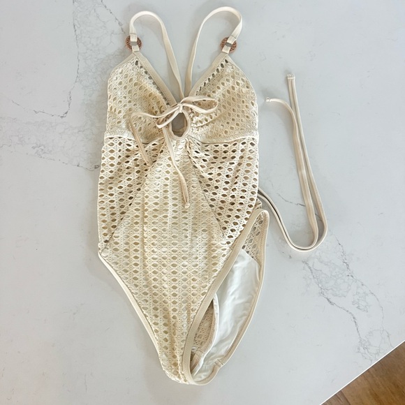 Beige Crochet One-Piece Swimsuit - Picture 3 of 9